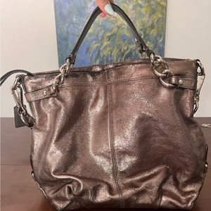 Gray metallic coach bag